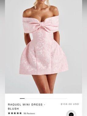 Babyboo Raquel Mini Dress Blush Pink Bow Off Shoulder XL NWT